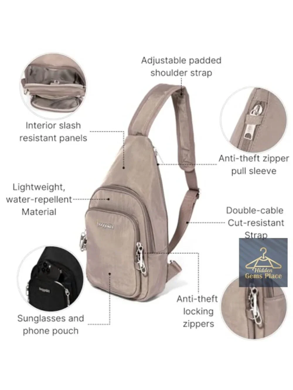 Anti-Theft Sling Bag with Locking Zippers & RFID Protection